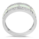 Sterling Silver Greek Pattern White Lab Opal Ring