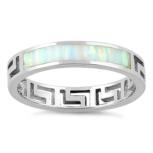 Sterling Silver Greek White Lab Opal Band Ring