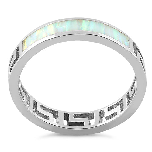 Sterling Silver Greek White Lab Opal Band Ring