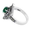 Sterling Silver Green Agate Eye Marcasite Ring