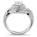 Sterling Silver Halo CZ Wedding Set Ring