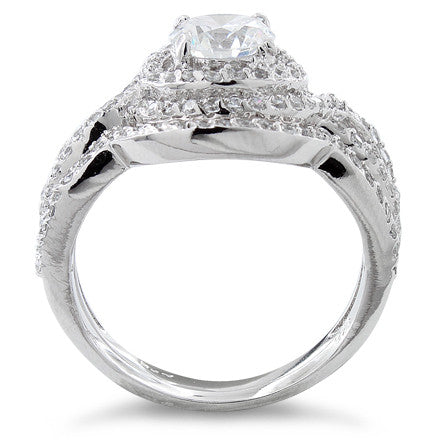 Sterling Silver Halo CZ Wedding Set Ring