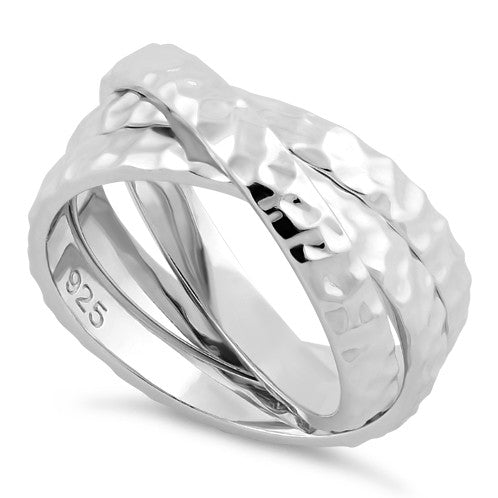 Sterling Silver Hammered Tri-Band Ring