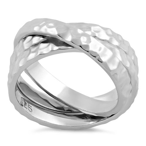 Sterling Silver Hammered Tri-Band Ring