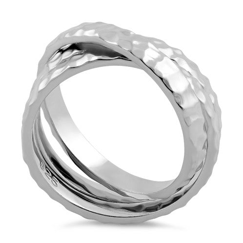 Sterling Silver Hammered Tri-Band Ring