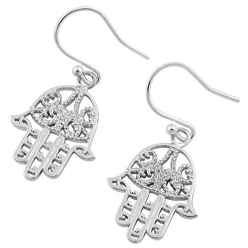 Sterling Silver Hamsa Hook Earrings