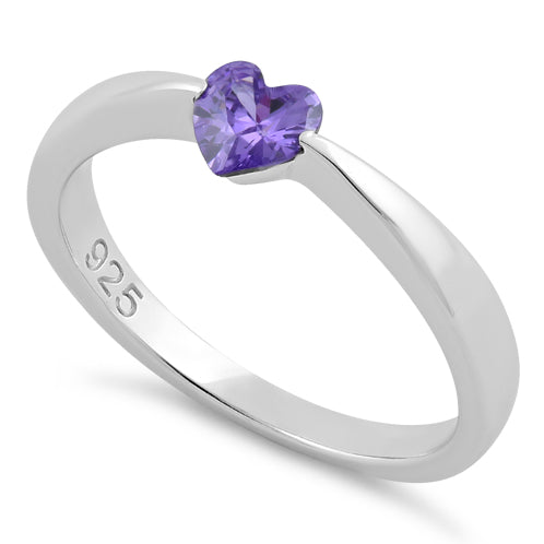 Sterling Silver Heart Amethyst CZ Ring