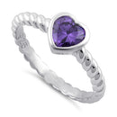 Sterling Silver Heart Amethyst CZ Ring