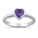 Sterling Silver Heart Amethyst CZ Ring