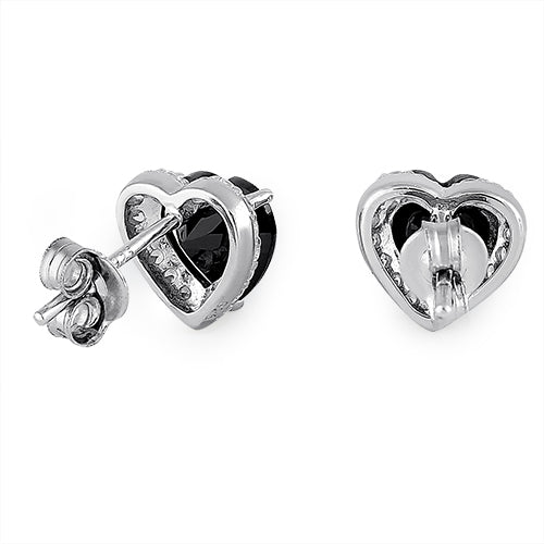 Sterling Silver Heart Black CZ Earrings