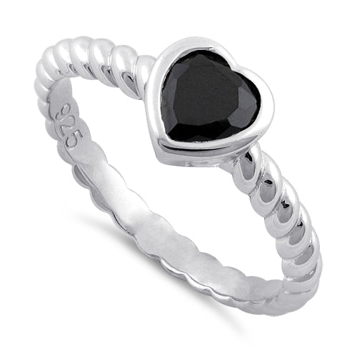 Sterling Silver Heart Black CZ Ring