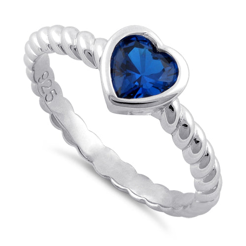 Sterling Silver Heart Blue Spinel CZ Ring