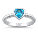 Sterling Silver Heart Blue Topaz CZ Ring