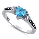 Sterling Silver Heart Blue Topaz CZ Ring