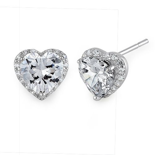 Sterling Silver Heart Clear CZ Earrings