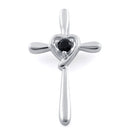 Sterling Silver Heart Cross Black CZ Pendant