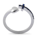 Sterling Silver Heart Cross Blue Sapphire CZ Ring