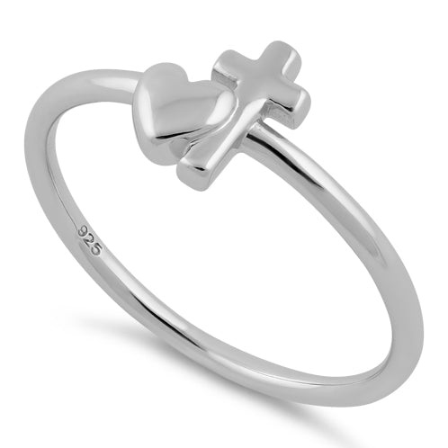 Sterling Silver Heart Cross Ring