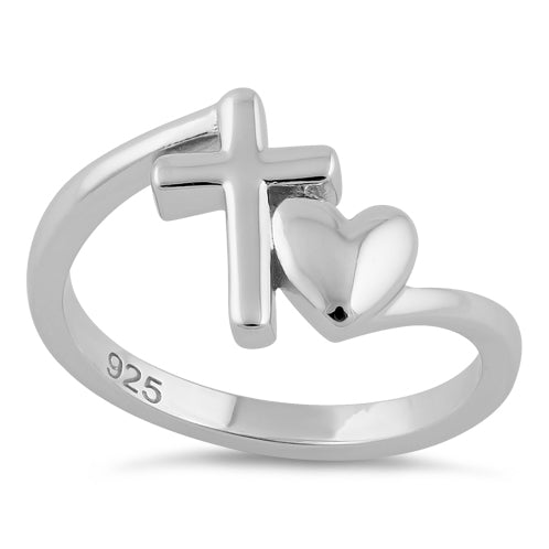 Sterling Silver Heart Cross Ring