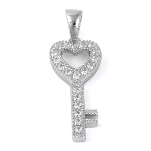 Sterling Silver Heart Key CZ Pendant
