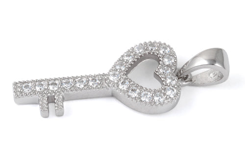 Sterling Silver Heart Key CZ Pendant