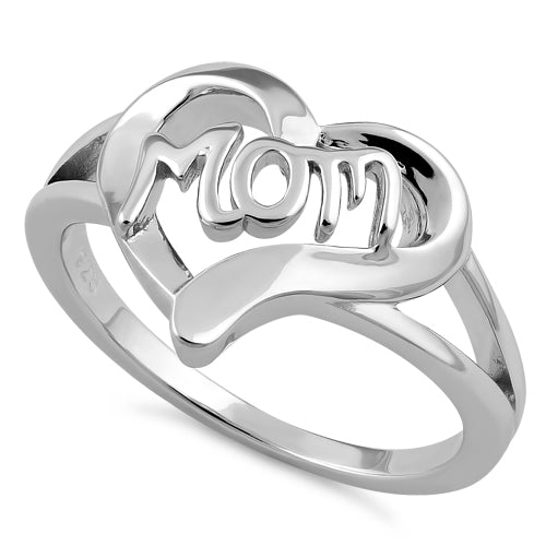 Sterling Silver Heart Mom Ring