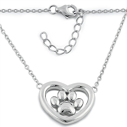 Sterling Silver Heart Paw Necklace