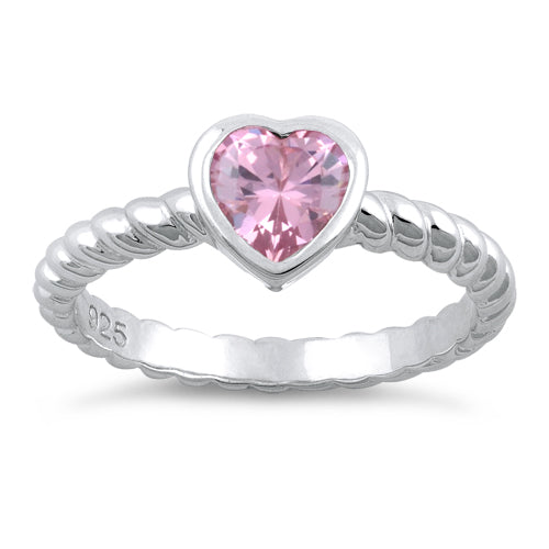 Sterling Silver Heart Pink CZ Ring