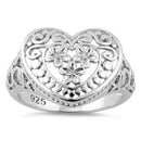 Sterling Silver Heart Plumeria Ring