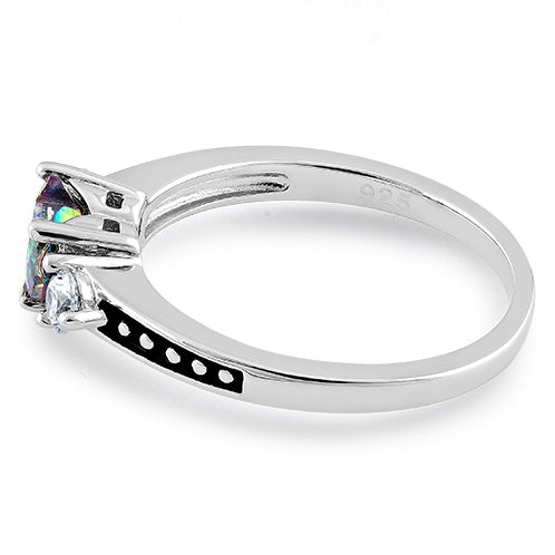 Sterling Silver Heart Rainbow Topaz CZ Ring