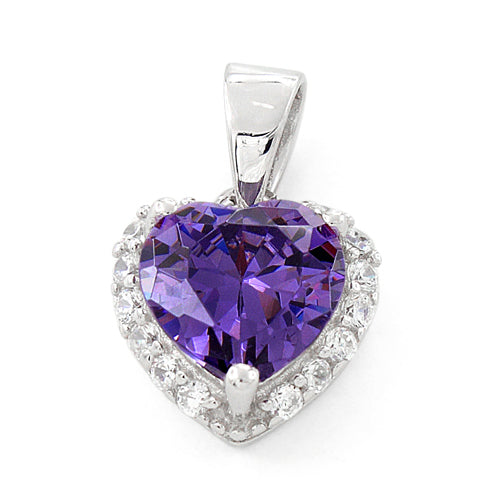 Sterling Silver Heart Shape Amethyst CZ Pendant