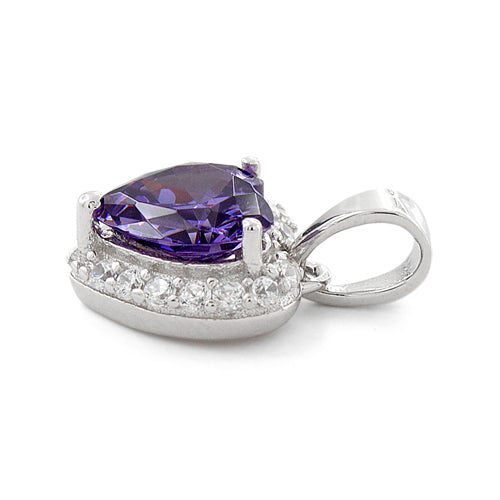 Sterling Silver Heart Shape Amethyst CZ Pendant