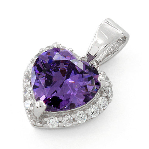 Sterling Silver Heart Shape Amethyst CZ Pendant