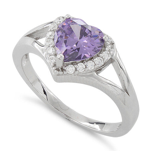 Sterling Silver Heart Shape Amethyst CZ Ring