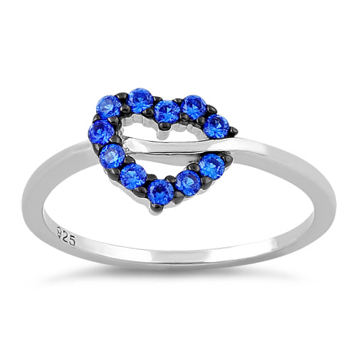 Sterling Silver Heart Shape Blue Spinel CZ Ring