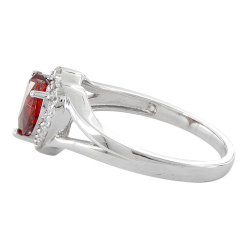 Sterling Silver Heart Shape Garnet CZ Ring