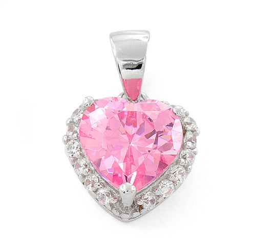 Sterling Silver Heart Shape Pink CZ Pendant