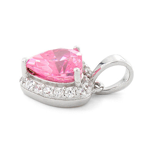 Sterling Silver Heart Shape Pink CZ Pendant