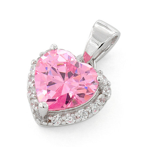 Sterling Silver Heart Shape Pink CZ Pendant