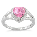 Sterling Silver Heart Shape Pink CZ Ring