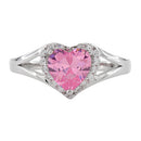 Sterling Silver Heart Shape Pink CZ Ring