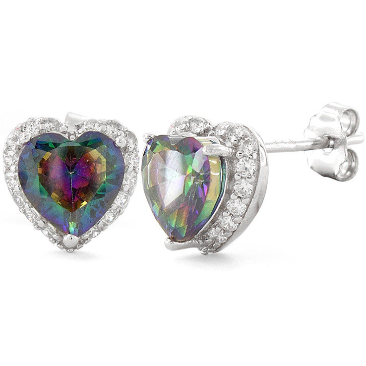 Sterling Silver Heart Shape Rainbow Topaz CZ Earrings