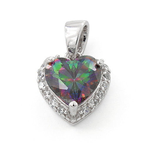 Sterling Silver Heart Shape Rainbow Topaz CZ Pendant