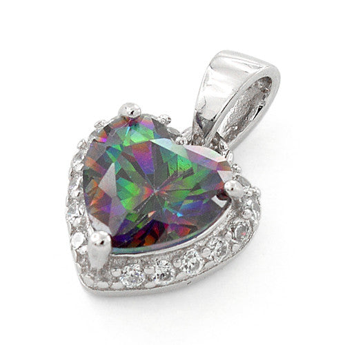 Sterling Silver Heart Shape Rainbow Topaz CZ Pendant