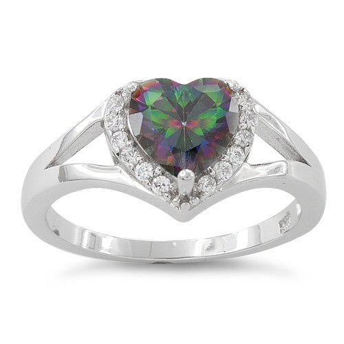 Sterling Silver Heart Shape Rainbow Topaz CZ Ring