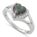 Sterling Silver Heart Shape Rainbow Topaz CZ Ring