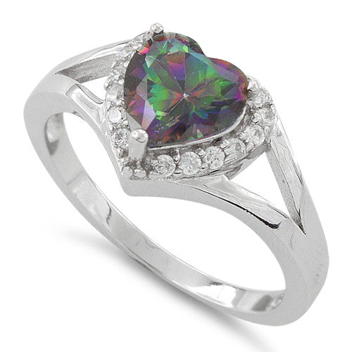 Sterling Silver Heart Shape Rainbow Topaz CZ Ring