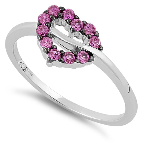 Sterling Silver Heart Shape Ruby CZ Ring