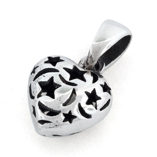 Sterling Silver Heart Shape Stars Pendant