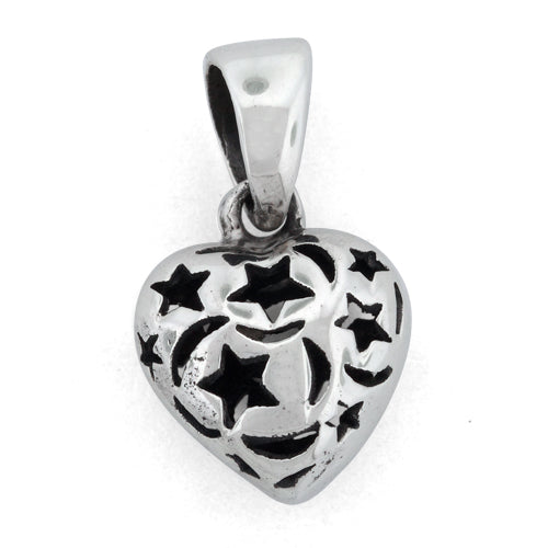 Sterling Silver Heart Shape Stars Pendant